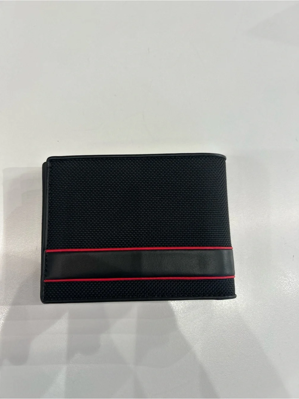 Tumi ALPHA Ballistic Nylon & Leather Global Double Billfold Wallet - BLACK & RED
